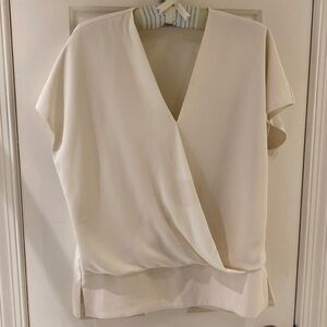 MM Lafleur Dani Top in Cream - Faux Wrap Short Sleeve Blouse Size L